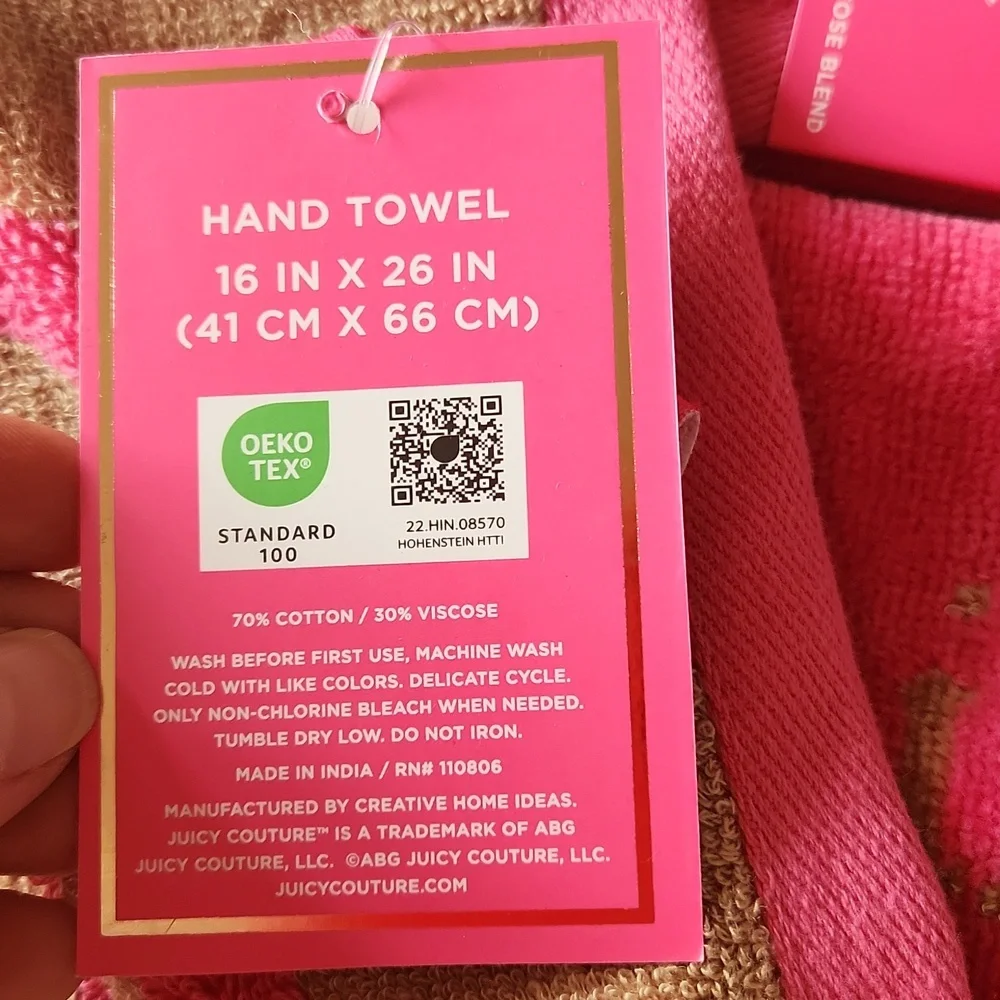 Juicy Couture Set Of 2 Bath Towel And Hand Towel Pink and Gold Towel Set